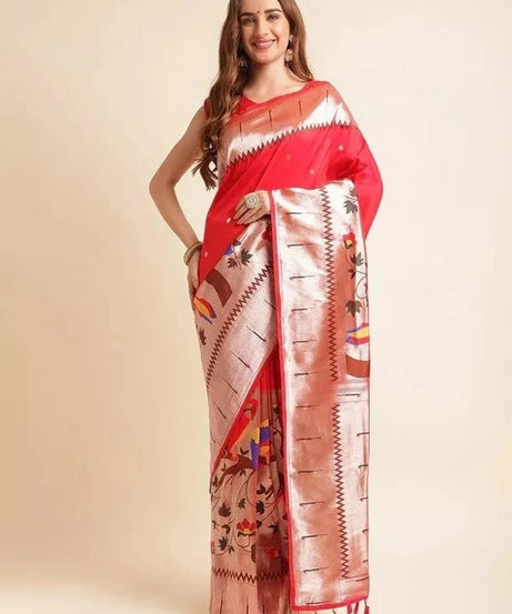 Pure Soft Kanchivaram Paithani Silk Saree With Blouse