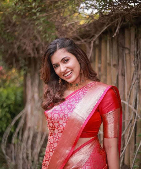 Traditional Banarasi Soft Silk, Wedding Wear Designer Sari & Blouse