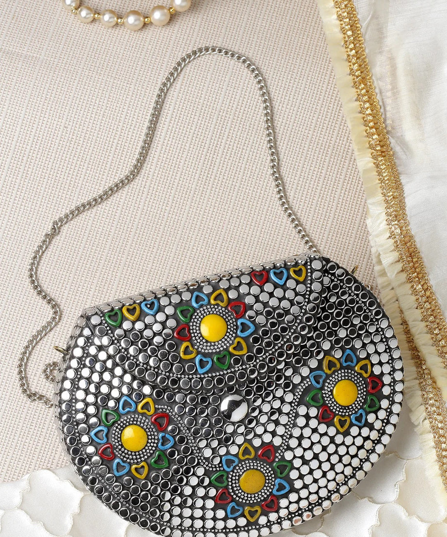 Mosaic Embellished Metal Clutch