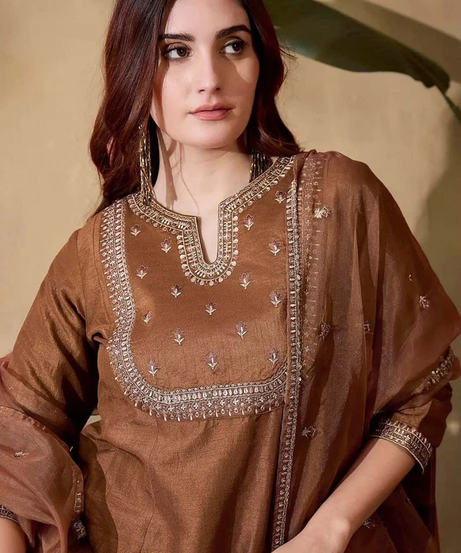 Beautiful Vichitra Silk With Sequence Embroidery Work Kurti/Pant With Dupatta 12-BS