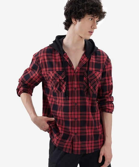 Plaids Red, Black Hooded Shirts