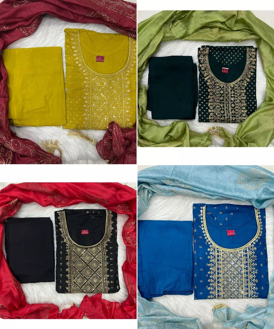 Bollywood Print With Embroidery Work Top Bottom & Dupatta