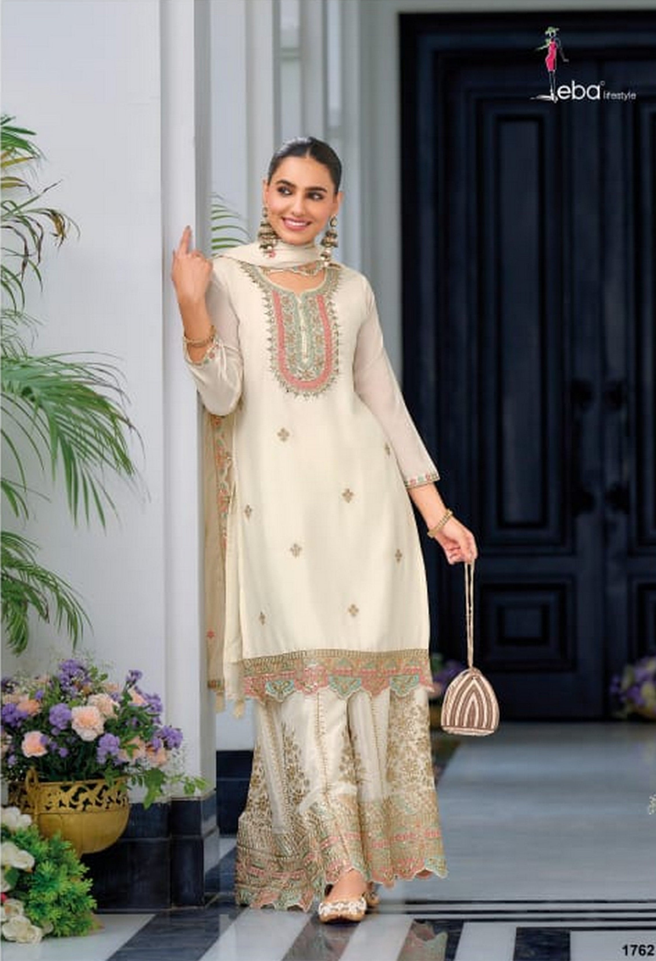 Real Chinon With Embroidery Designer Traditional Top Palazzo With Dupatta