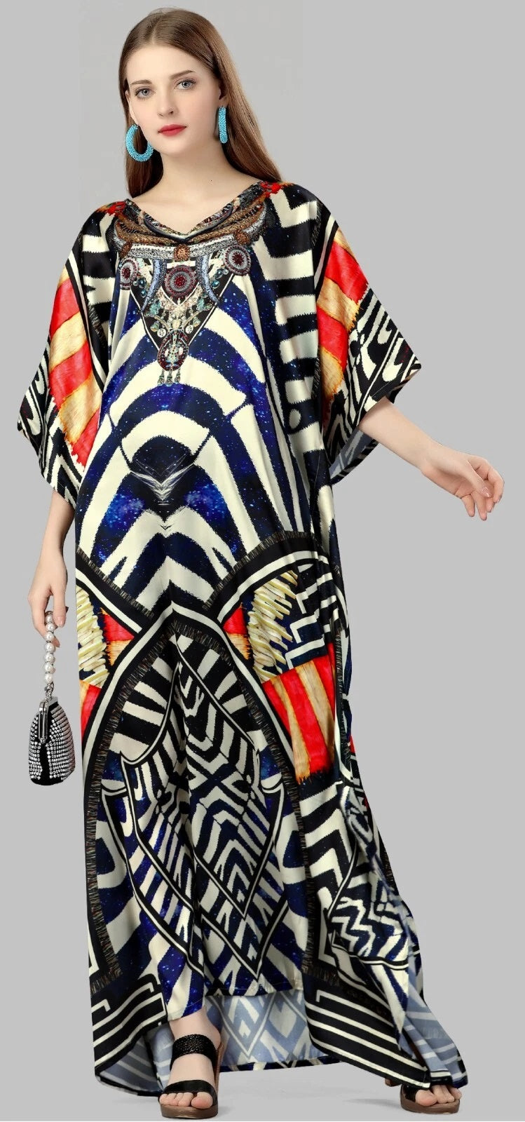 Kaftan Dress For Women Ethnic Print Kaftan Beach Dress Free Size Long Caftan