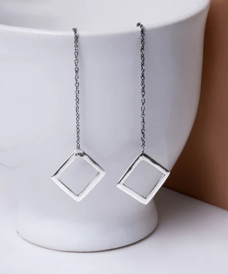 Oxidised Silver Square Danglers