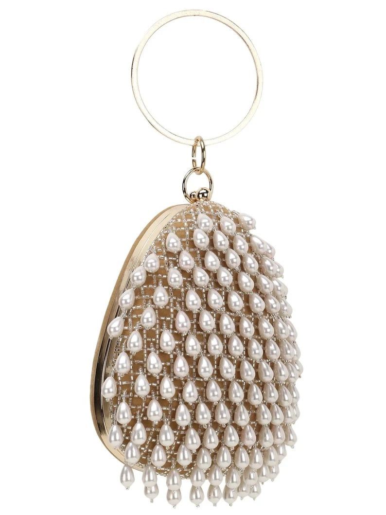 Dangle Velvet Pearl Embellished Clutch