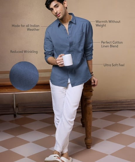 Deep Blue Cotton Linen Shirts