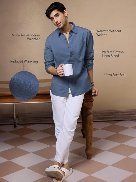 Deep Blue Cotton Linen Shirts