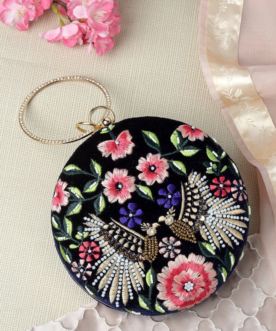 Embroidered Velvet Clutch