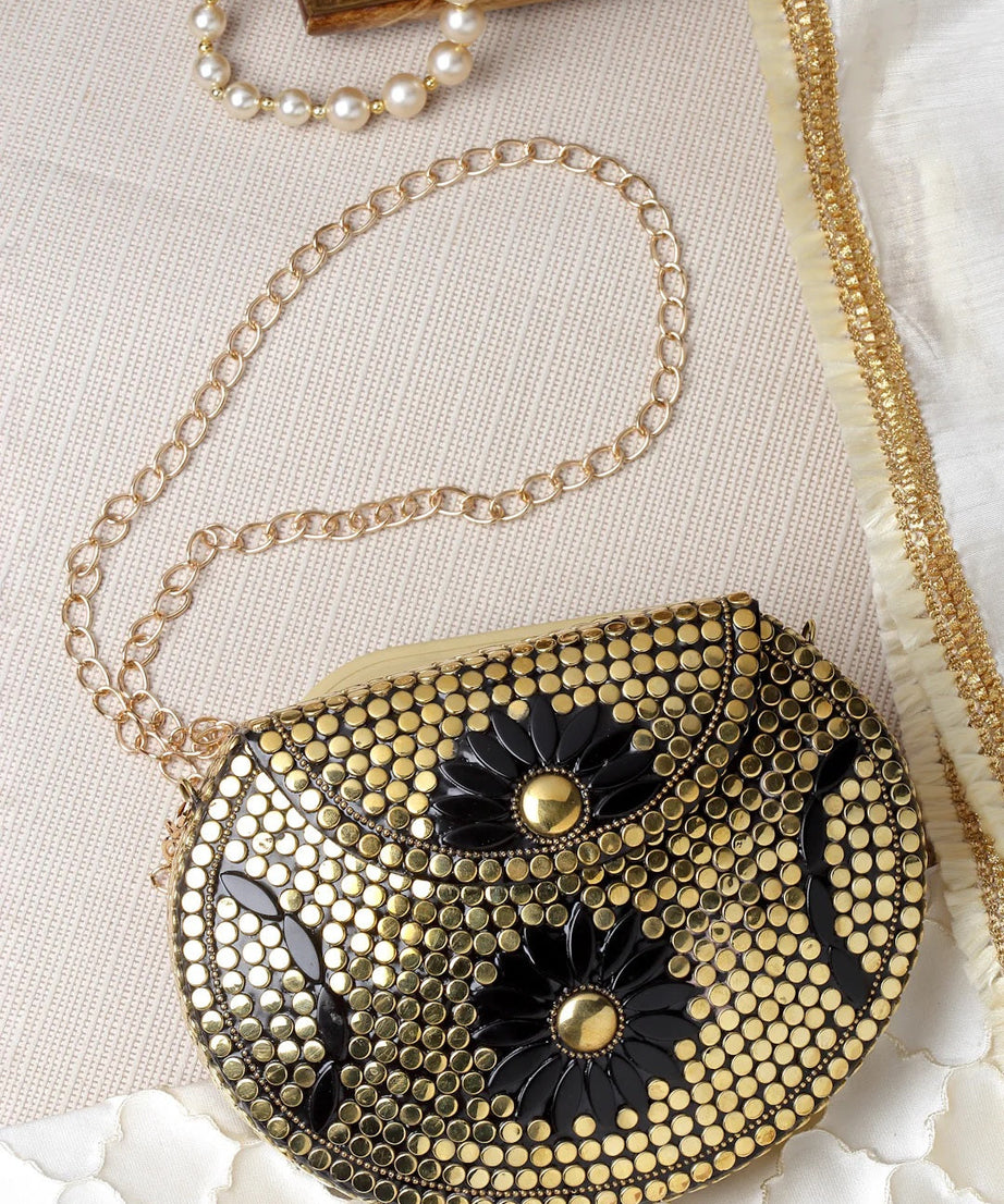 Mosaic Embellished Metal Clutch