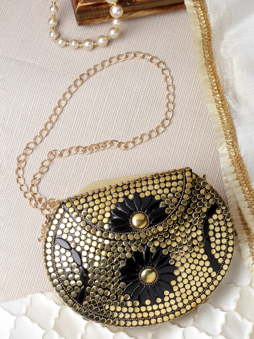 Mosaic Embellished Metal Clutch