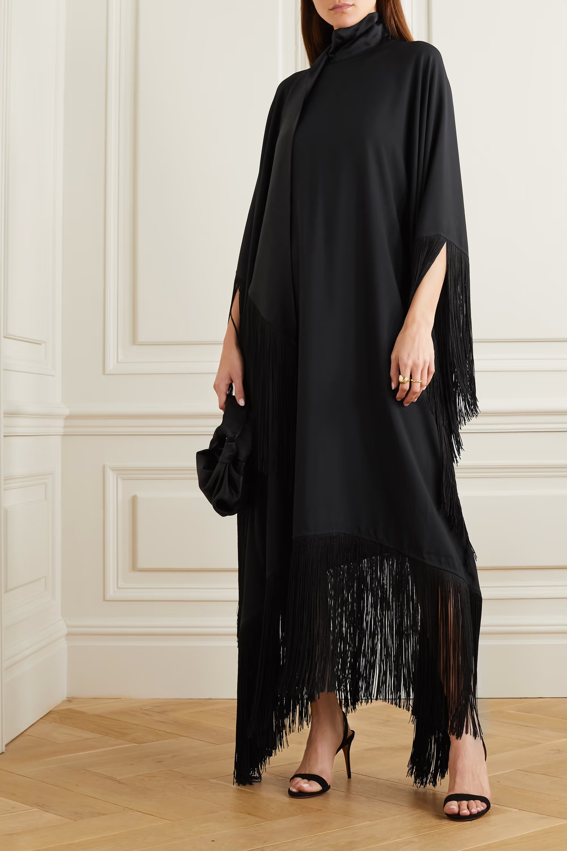 Black Korean Silk Black Long Kaftan For Women's