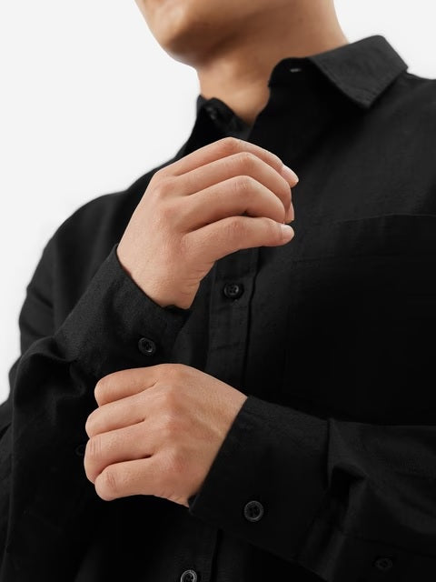 Cotton Linen Bold Black Cotton Linen Shirts