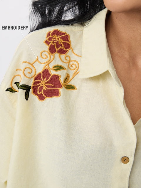 Cotton Linen  Dragon Women Boyfriend Shirts