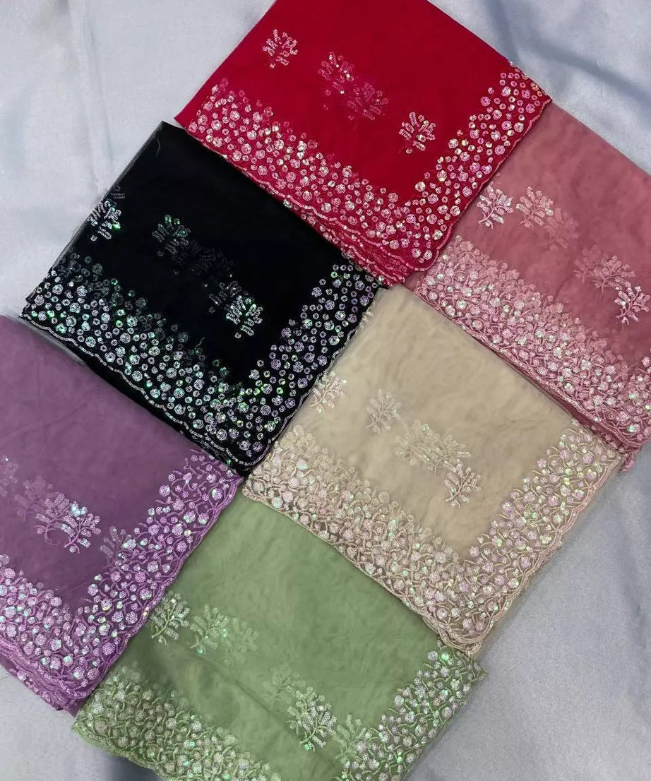 Soft Net  3MM Sequence Embroidery Work Saree & Blouse