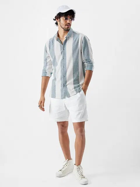 Textured Stripes Arctic White Men Shirts