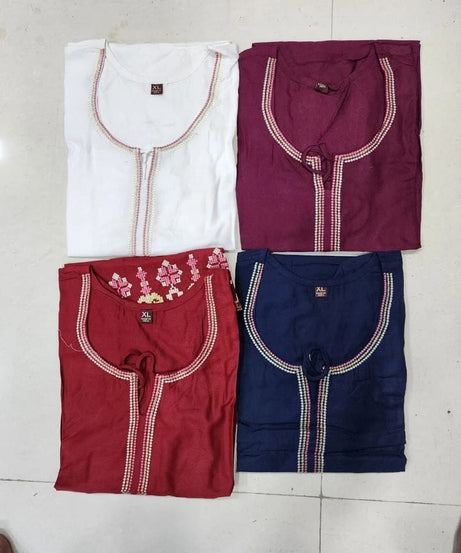 Short Stylish Heavy Rayon With Embroidery Work Printed Kurti