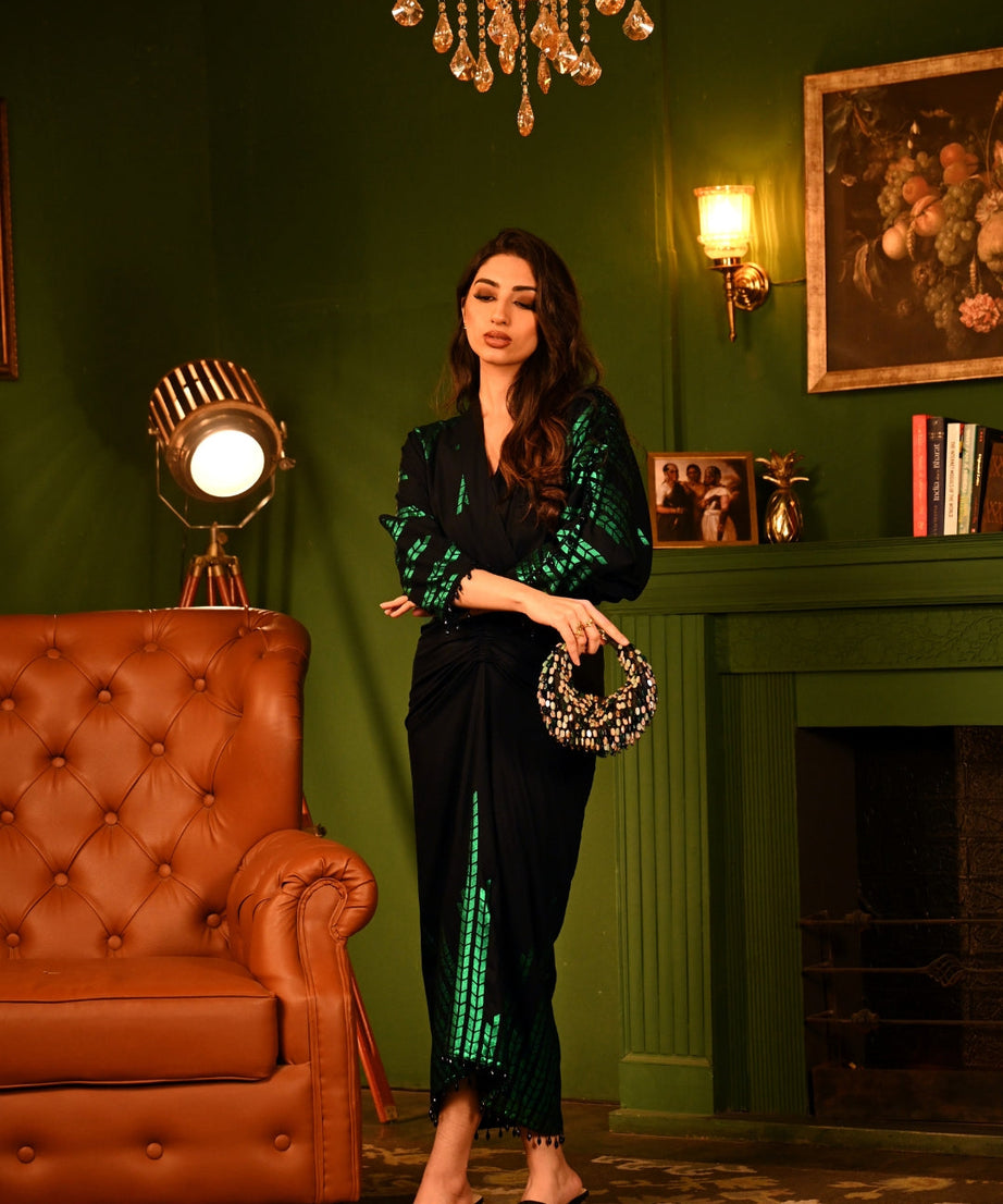 Elegant Black Party Dress Long Sleeve Sequin Maxi Dress For Women