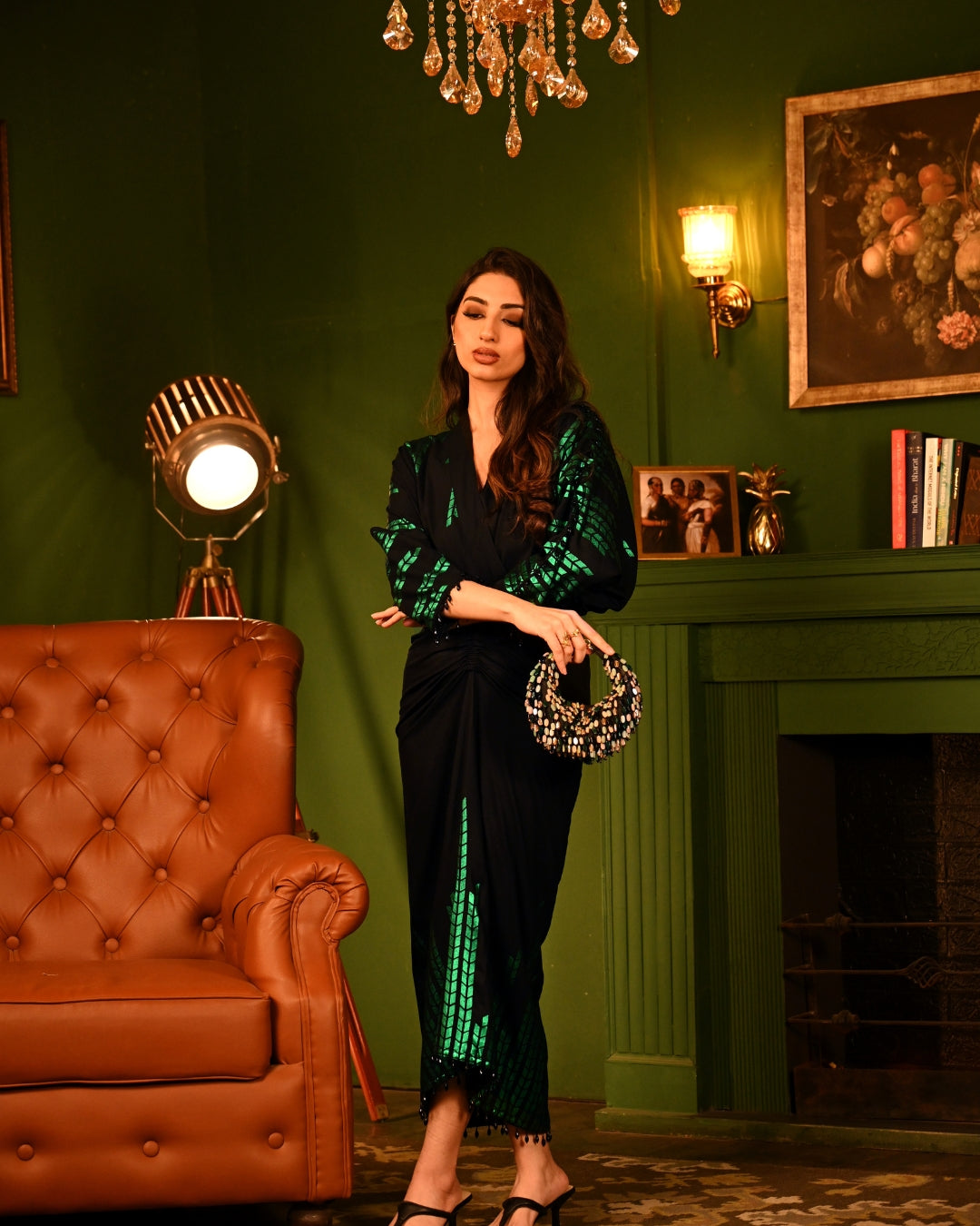 Elegant Black Party Dress Long Sleeve Sequin Maxi Dress For Women
