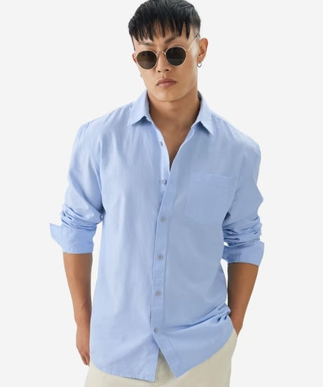 Cotton Linen Sky Blue Cotton Linen Shirts