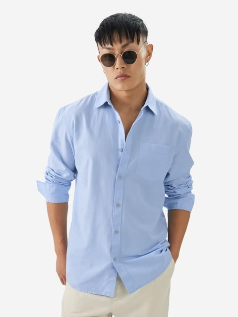 Cotton Linen Sky Blue Cotton Linen Shirts