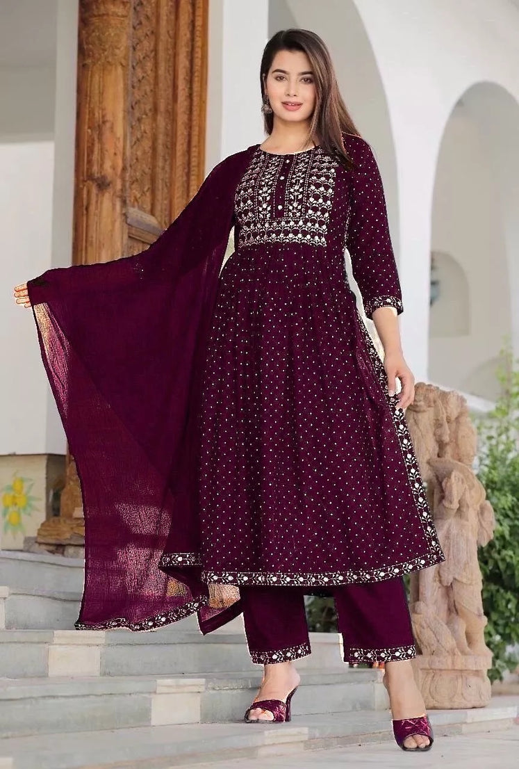 Chinon With Embroidery Work  Salvar Kameez With Dupatta