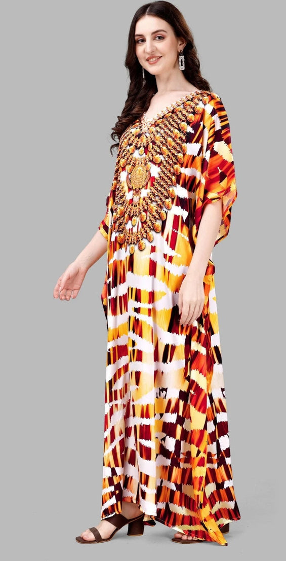 Kaftan Dress For Women V-Neck Long Maxi Style Dress For Ladies