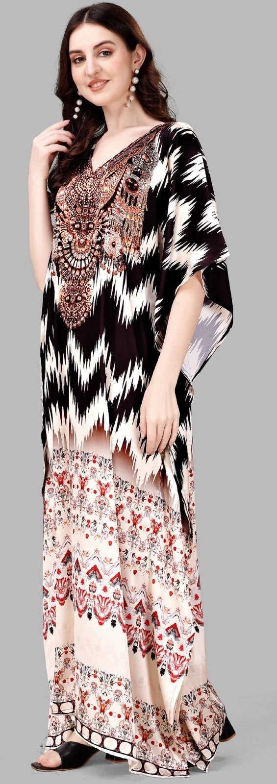 Women's Long V- Neck Batwing Sleeve Kaftan Dress