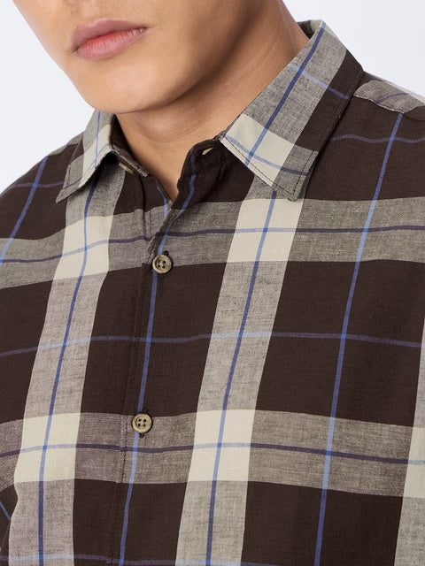 Checks Mocha Cotton Linen Shirts
