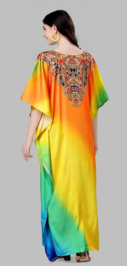 Rainbow Print Long Kaftan Dress For Women Soft Loungewear