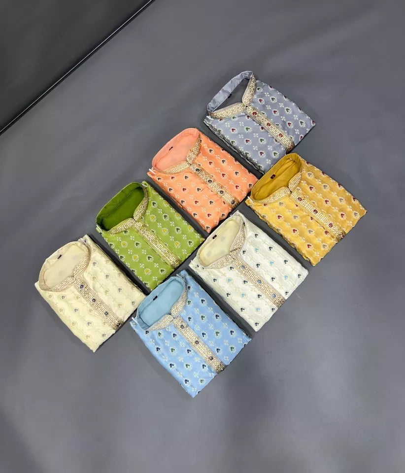 Stitched Heavy Jacquard Silk Indian Traditional Look Kurta Pajama For Men's