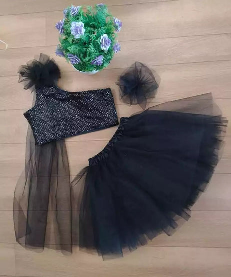 MOST PICKED NET FULL FLAIRED KID’S TOP WITH SKIRT BLACK
