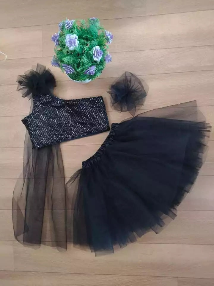 MOST PICKED NET FULL FLAIRED KID’S TOP WITH SKIRT BLACK
