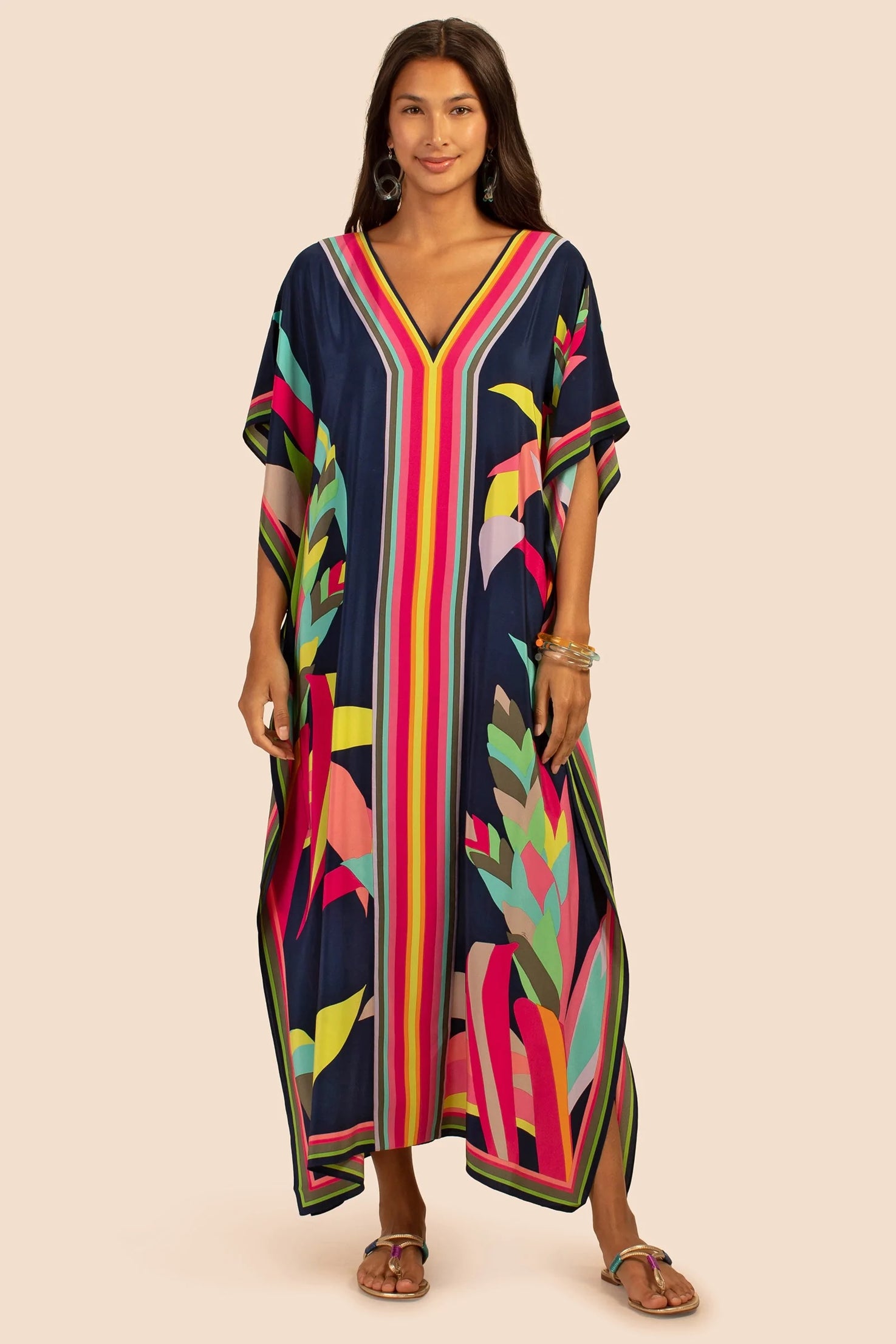 Women's Multi Color Silk Crepe Long Kaftan