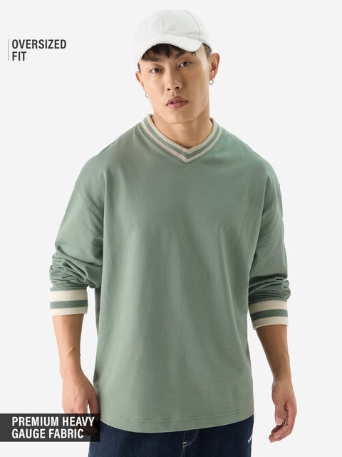 Solids Sage Green Oversized Full Sleeve T-Shirts