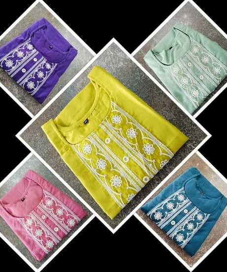 Stylish Rayon Kurti, With Embroidery Sequens Work Short Top Kurti