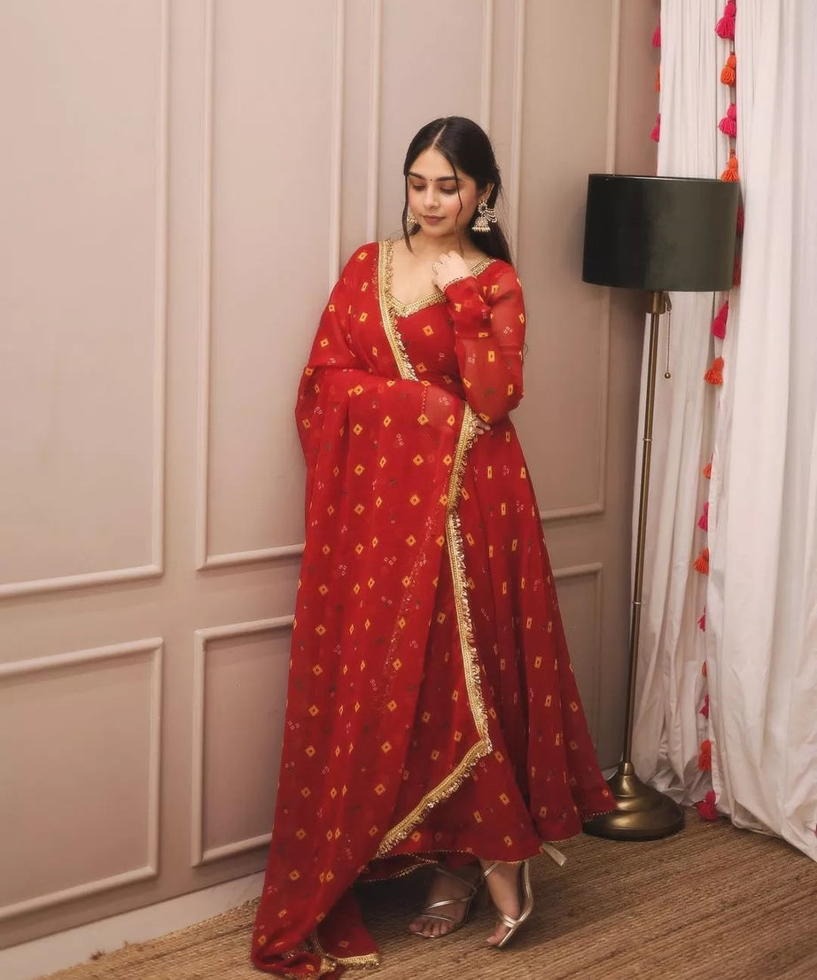 Georgette With Digital Print Anarkali Gown Dress & Dupatta