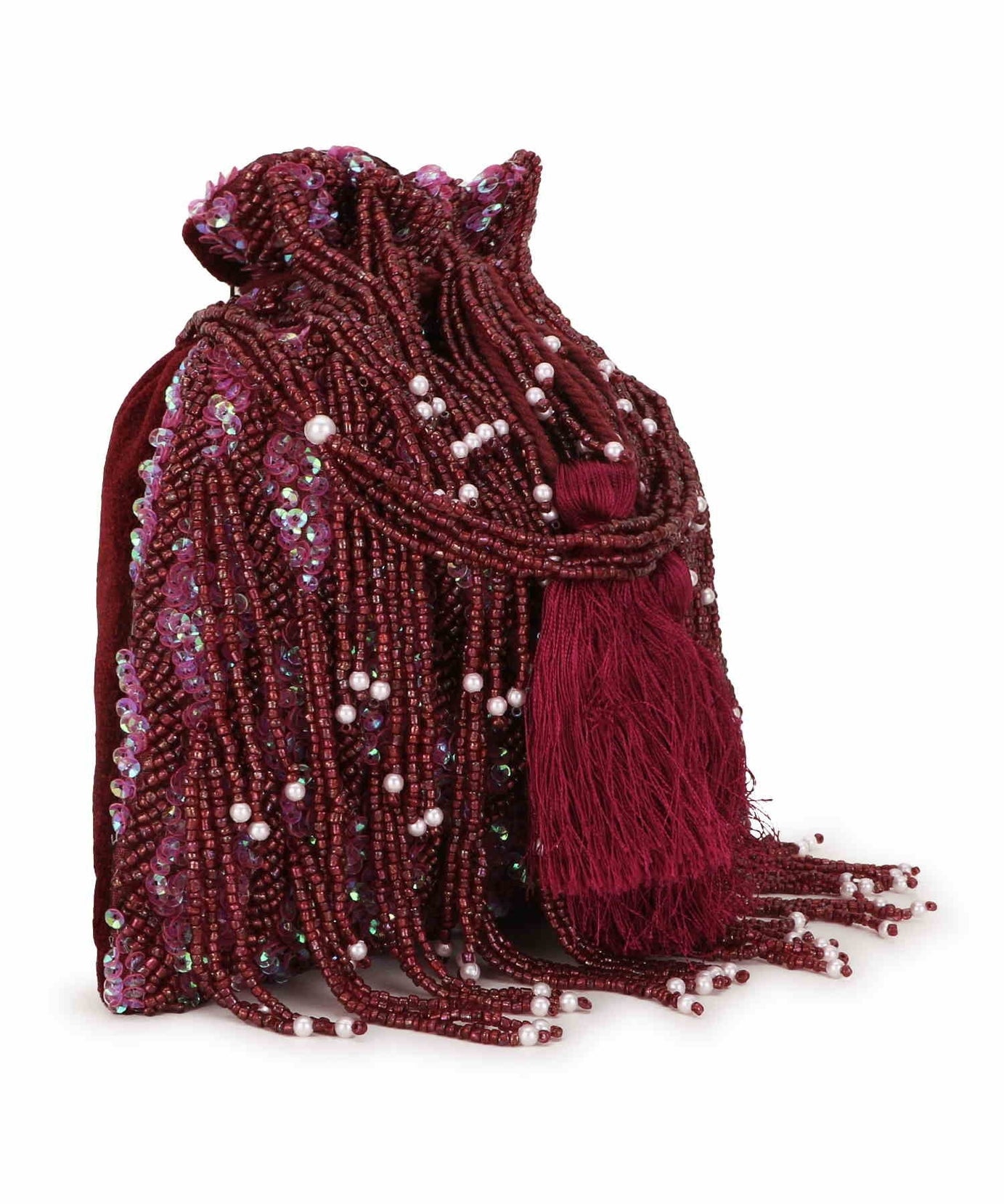 Dangle Abstract Embellished Velvet Potli Bag