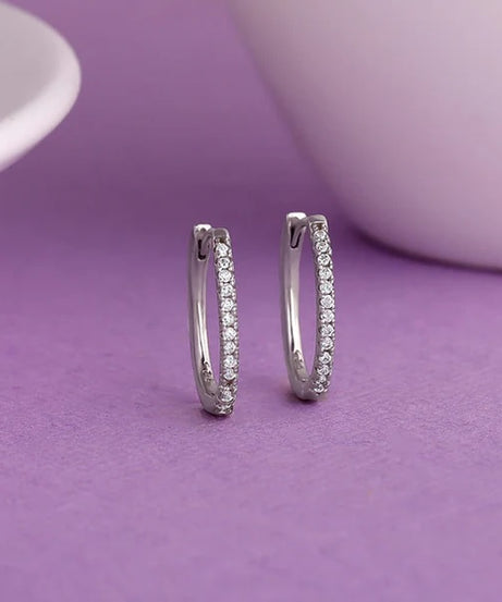 Silver Zircon Twinkling Hoop Earrings