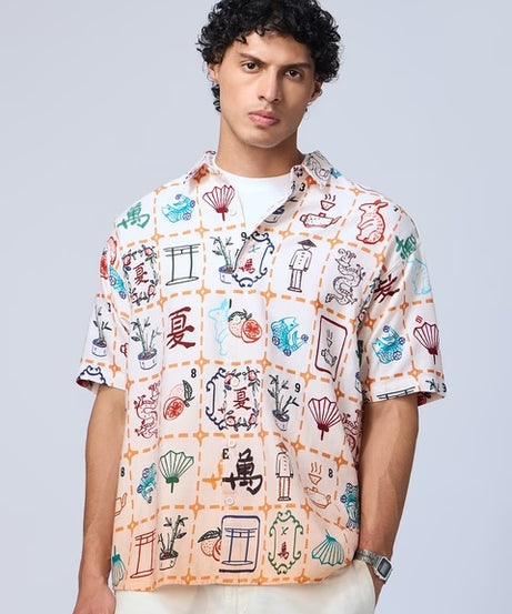 Ombre Mahjong Tiles Oversized Shirts