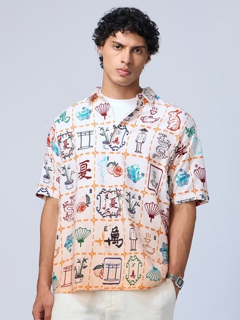 Ombre Mahjong Tiles Oversized Shirts