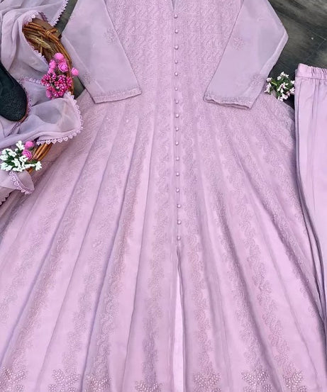 Women's Georgette With Embroidery Work Top Pant & Dupatta Set