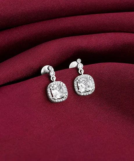 Silver Zircon Halo Earrings