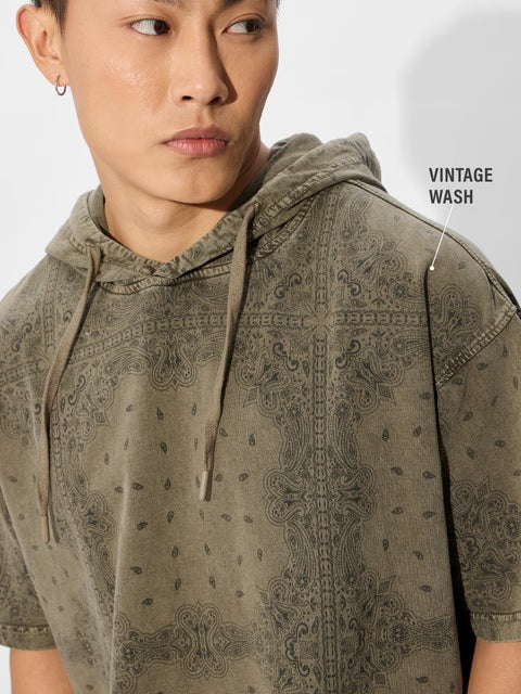 Hooded Olive Paisley Hooded T-Shirts