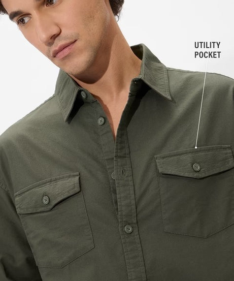Solids Olive Green Men Utility Shirts