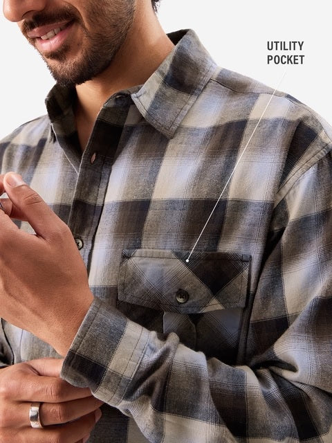 Checks Brown & Beige Men Utility Shirts