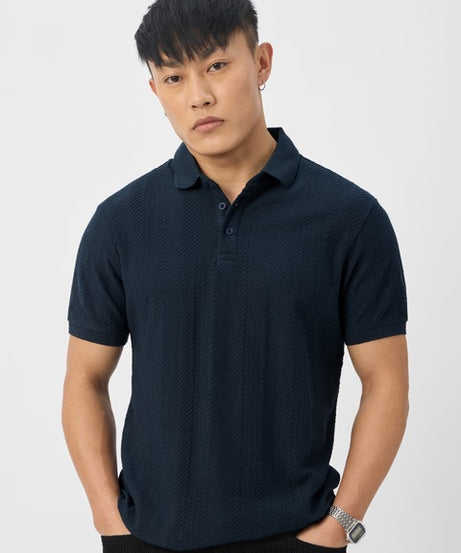Textured Polo Navy Polos