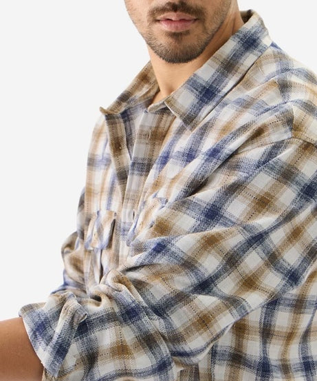 Plaid Khaki Men Textured Shirts