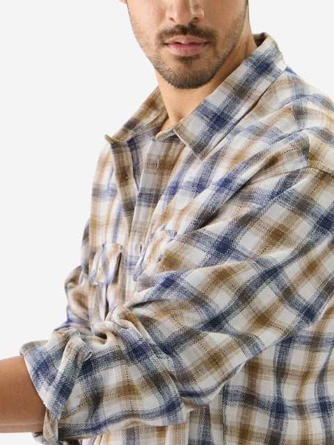 Plaid Khaki Men Textured Shirts
