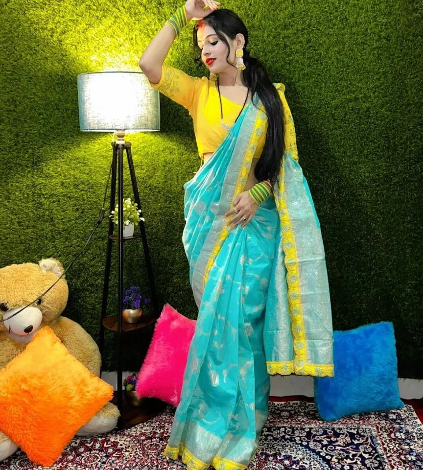 Lichi Silk With Rich Zari & Badla Zari Work Rich Embroidery Lace Saree With Blouse